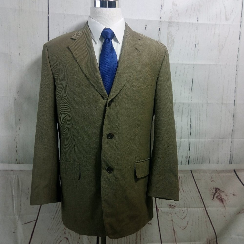 Samuelsohn Custom Made Super 100's 42R 3 Button Surgeon Cuffs Olive Suit Blazer